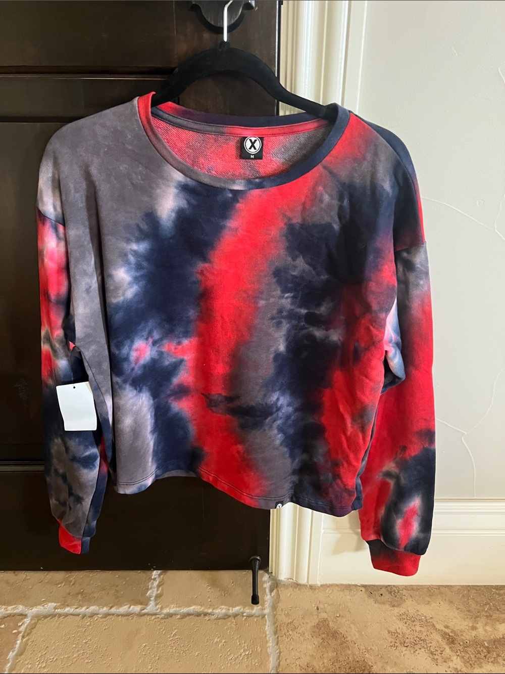 Tie-Dye Crewneck Sweatshirt in Red, Navy & Gray